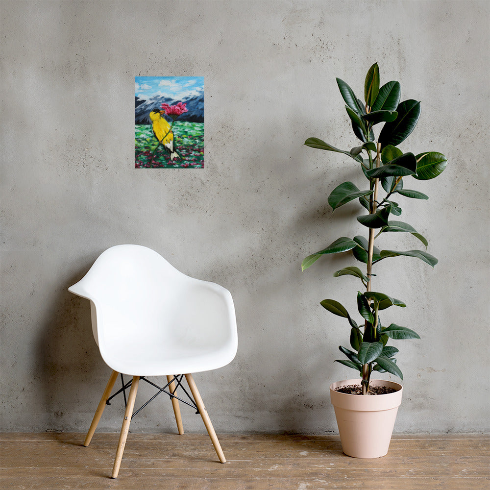 Goldfinch on a Zinnia Matte Poster