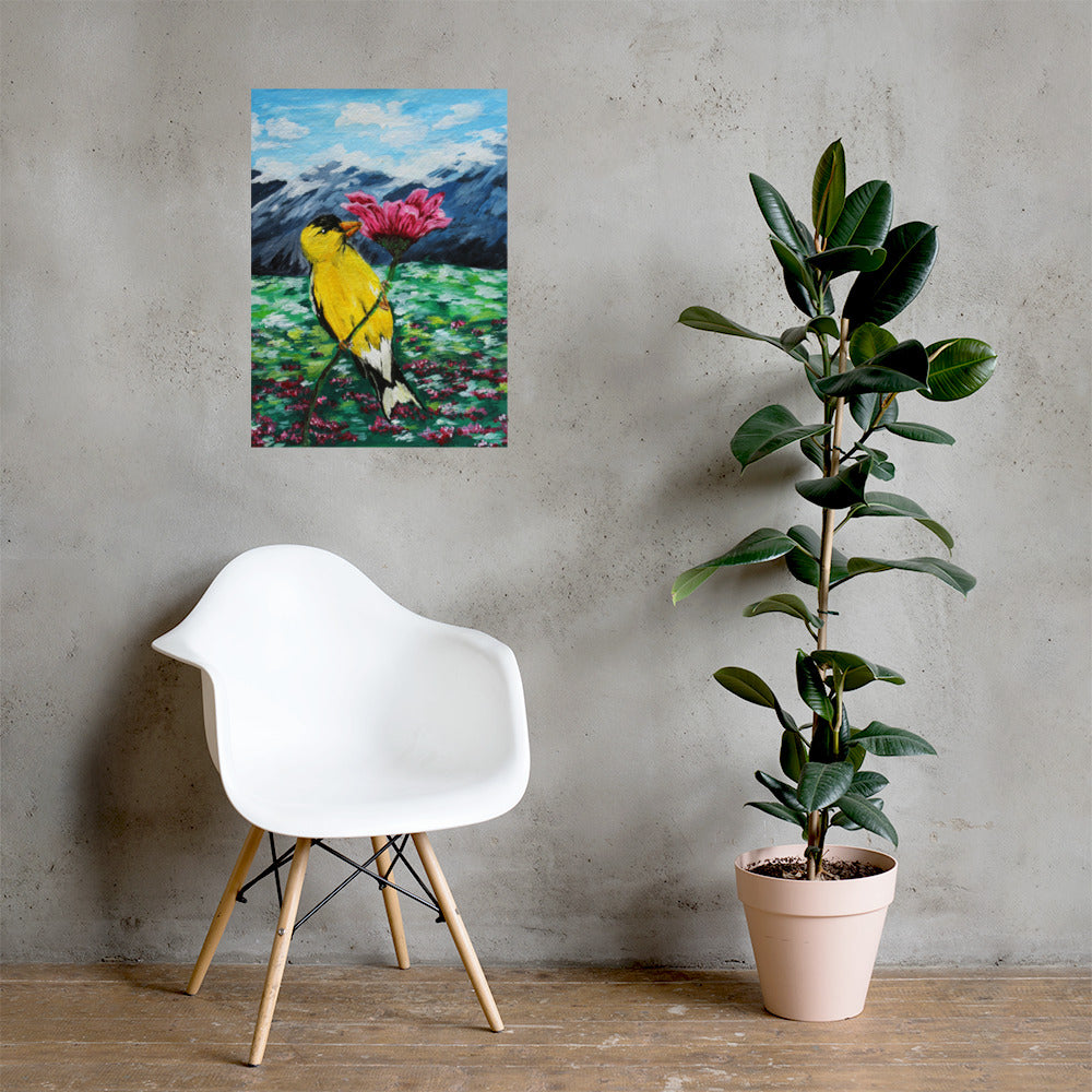 Goldfinch on a Zinnia Matte Poster