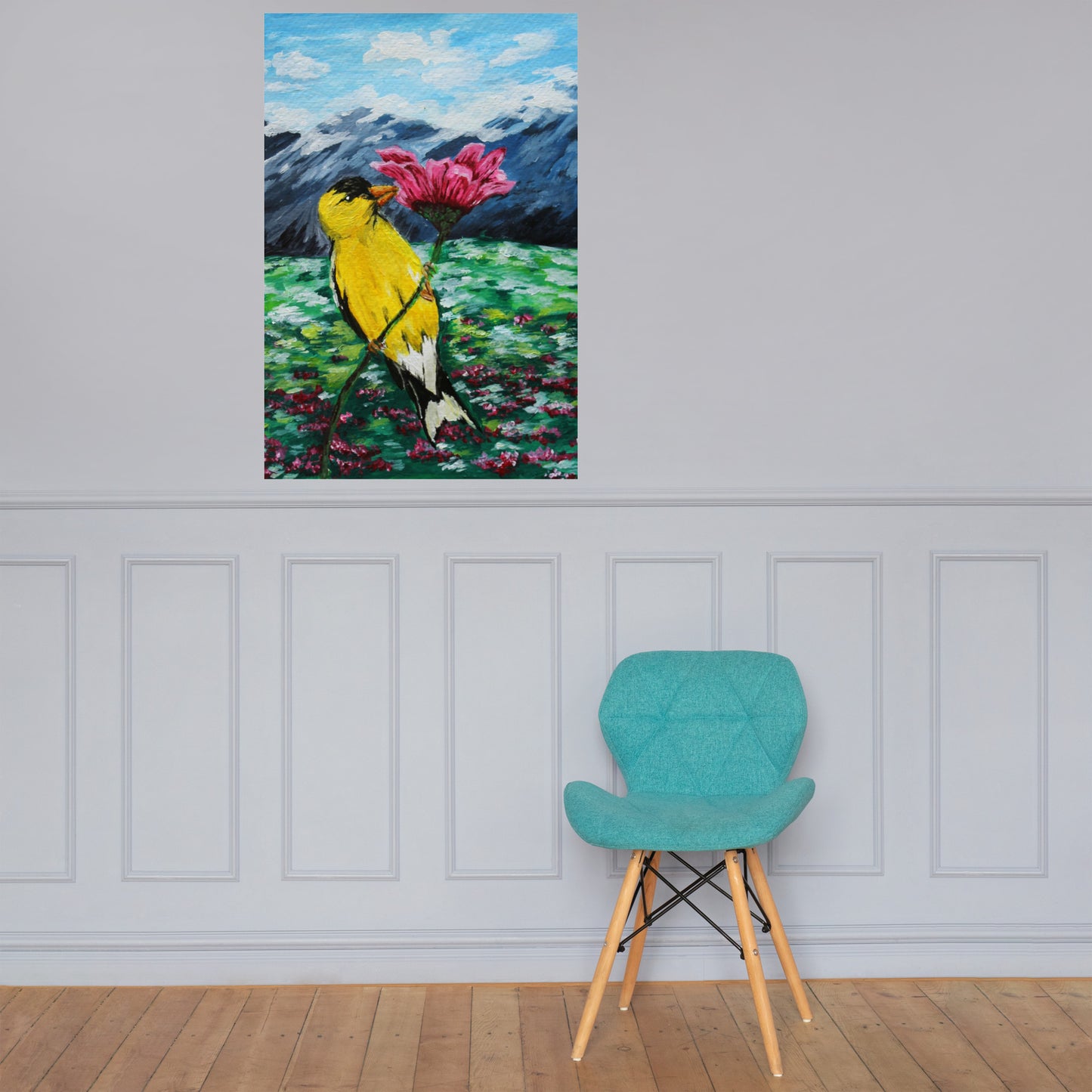 Goldfinch on a Zinnia Matte Poster