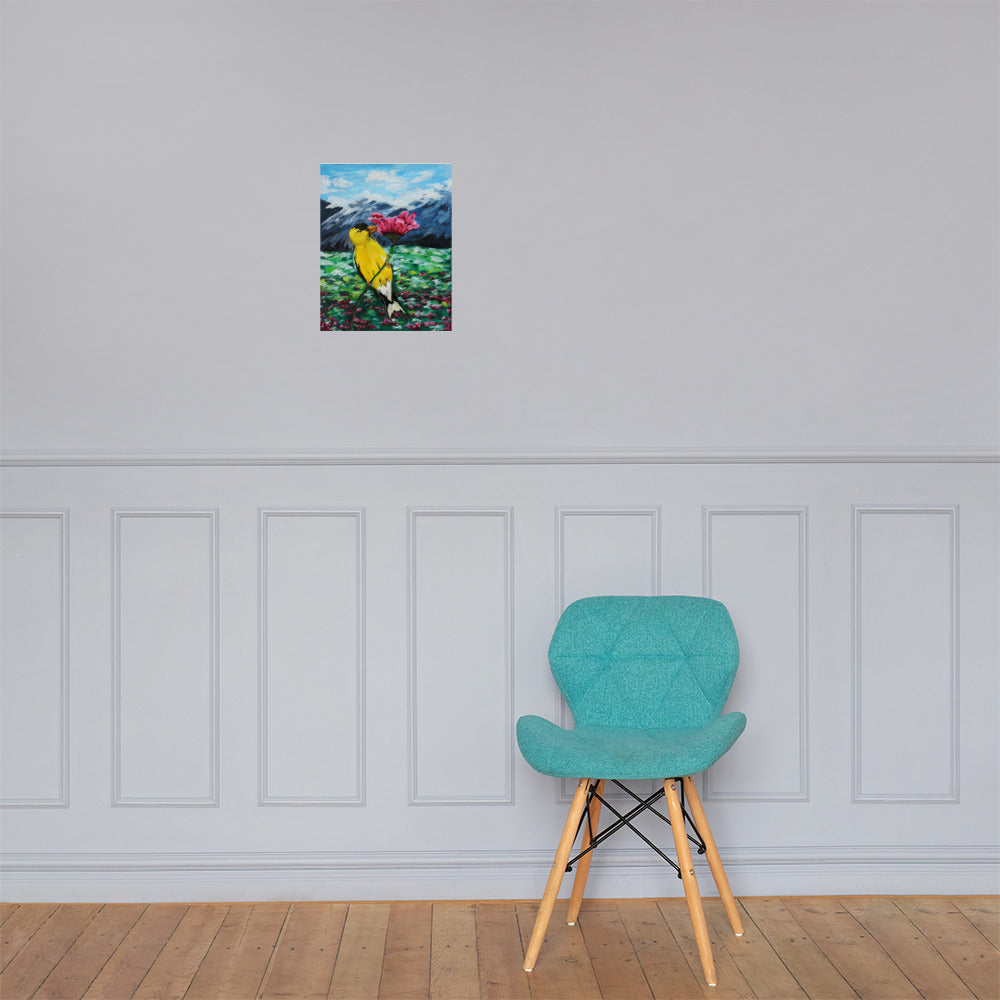 Goldfinch on a Zinnia Matte Poster