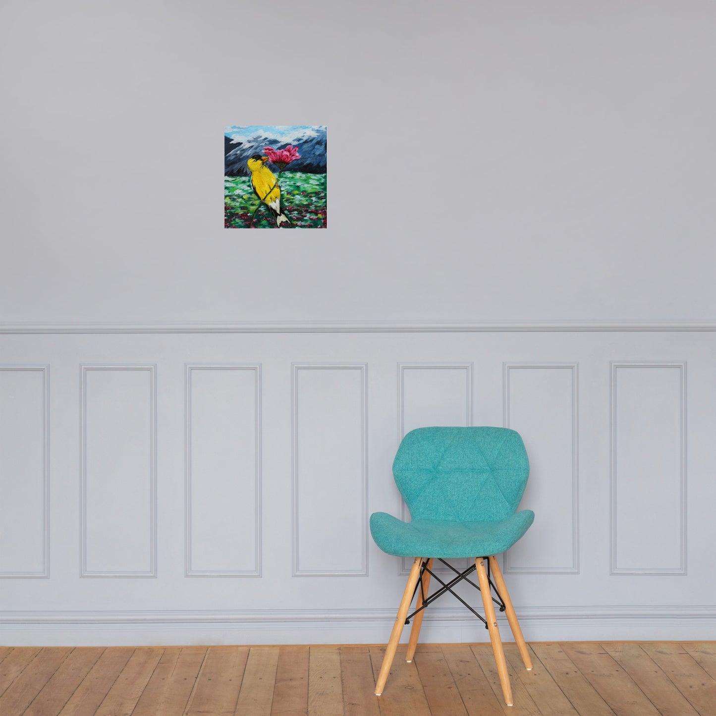 Goldfinch on a Zinnia Matte Poster