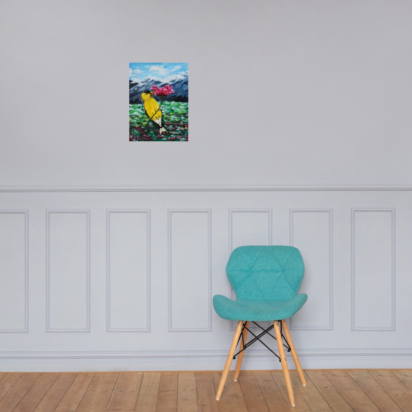 Goldfinch on a Zinnia Matte Poster