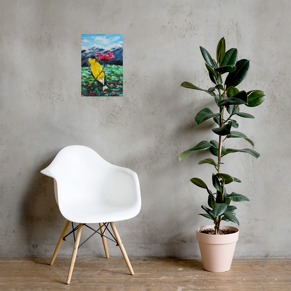 Goldfinch on a Zinnia Matte Poster