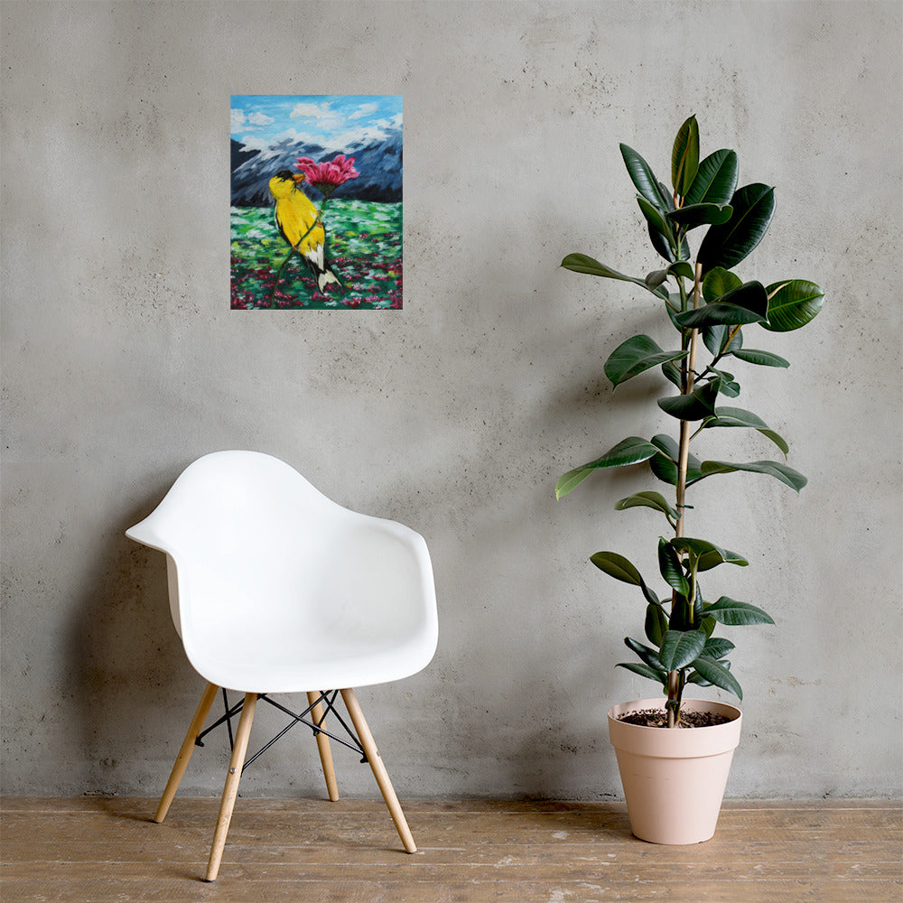 Goldfinch on a Zinnia Matte Poster