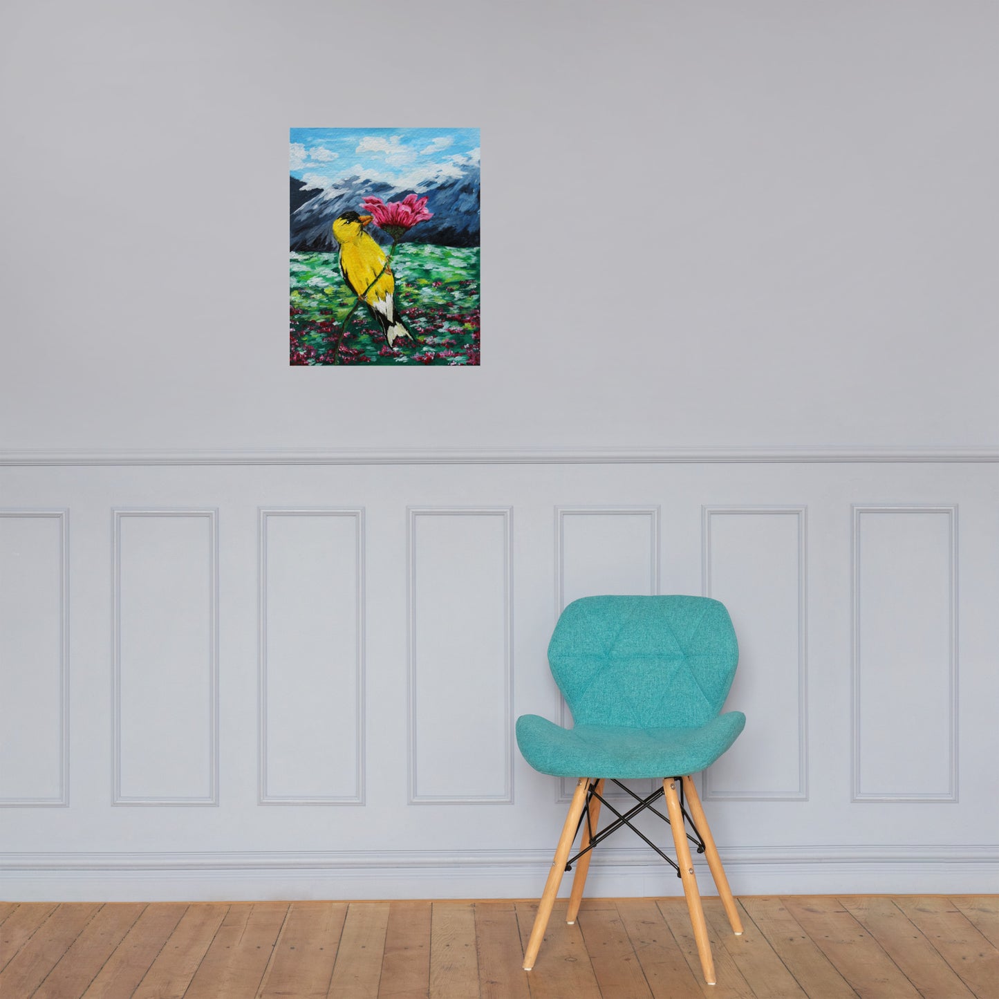 Goldfinch on a Zinnia Matte Poster