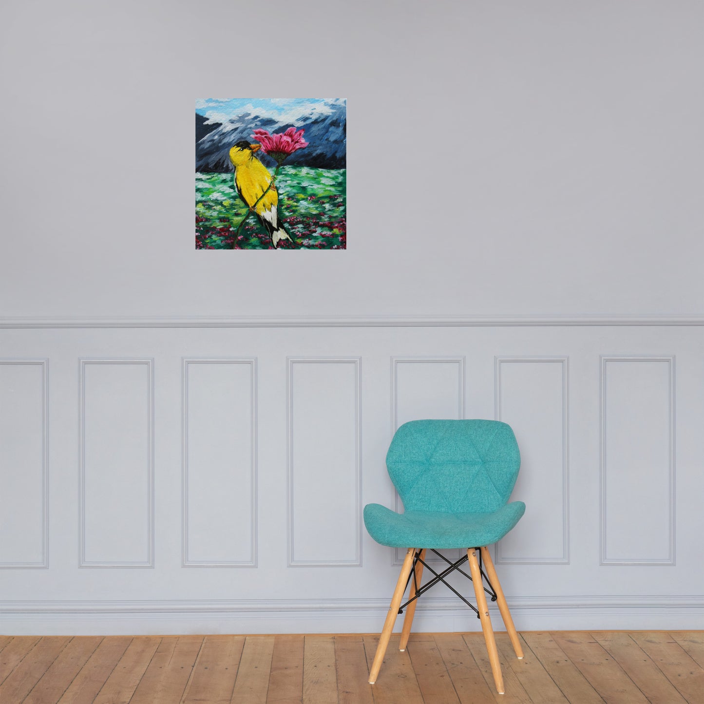 Goldfinch on a Zinnia Matte Poster