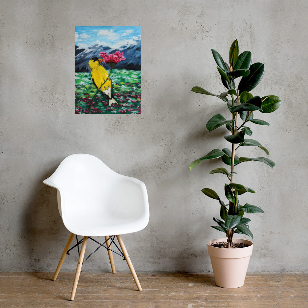 Goldfinch on a Zinnia Matte Poster