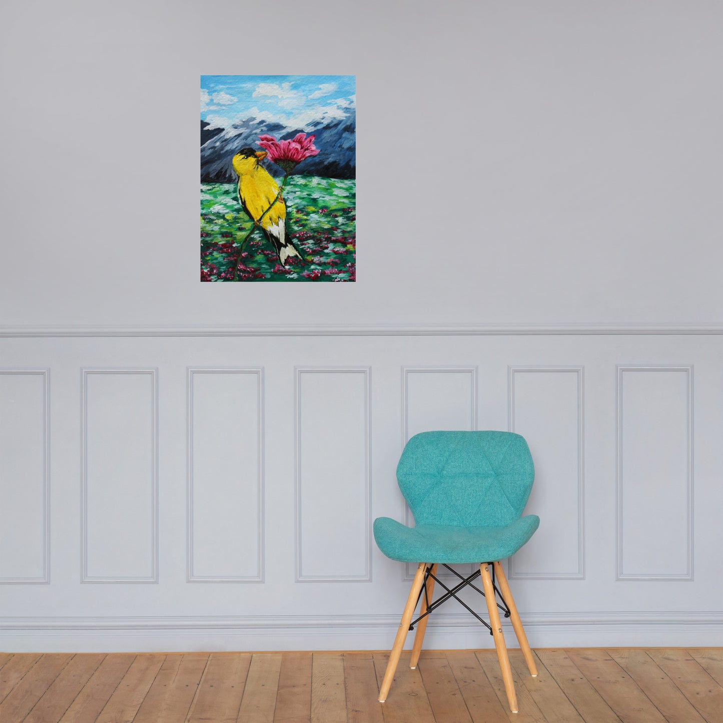 Goldfinch on a Zinnia Matte Poster