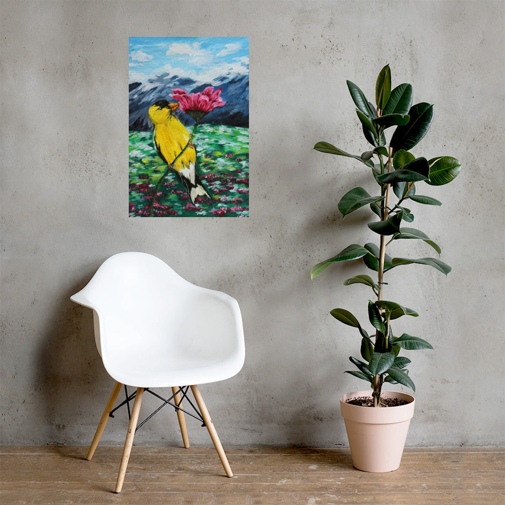 Goldfinch on a Zinnia Matte Poster