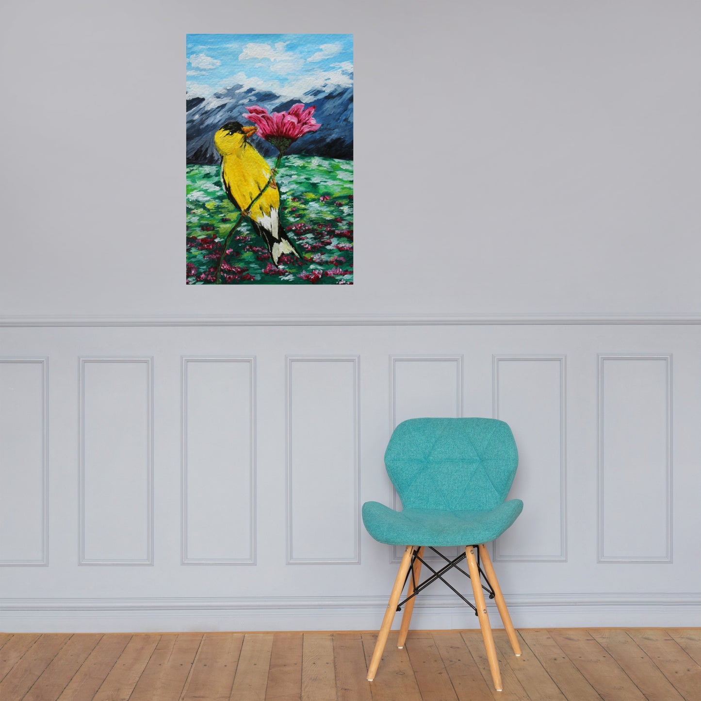 Goldfinch on a Zinnia Matte Poster