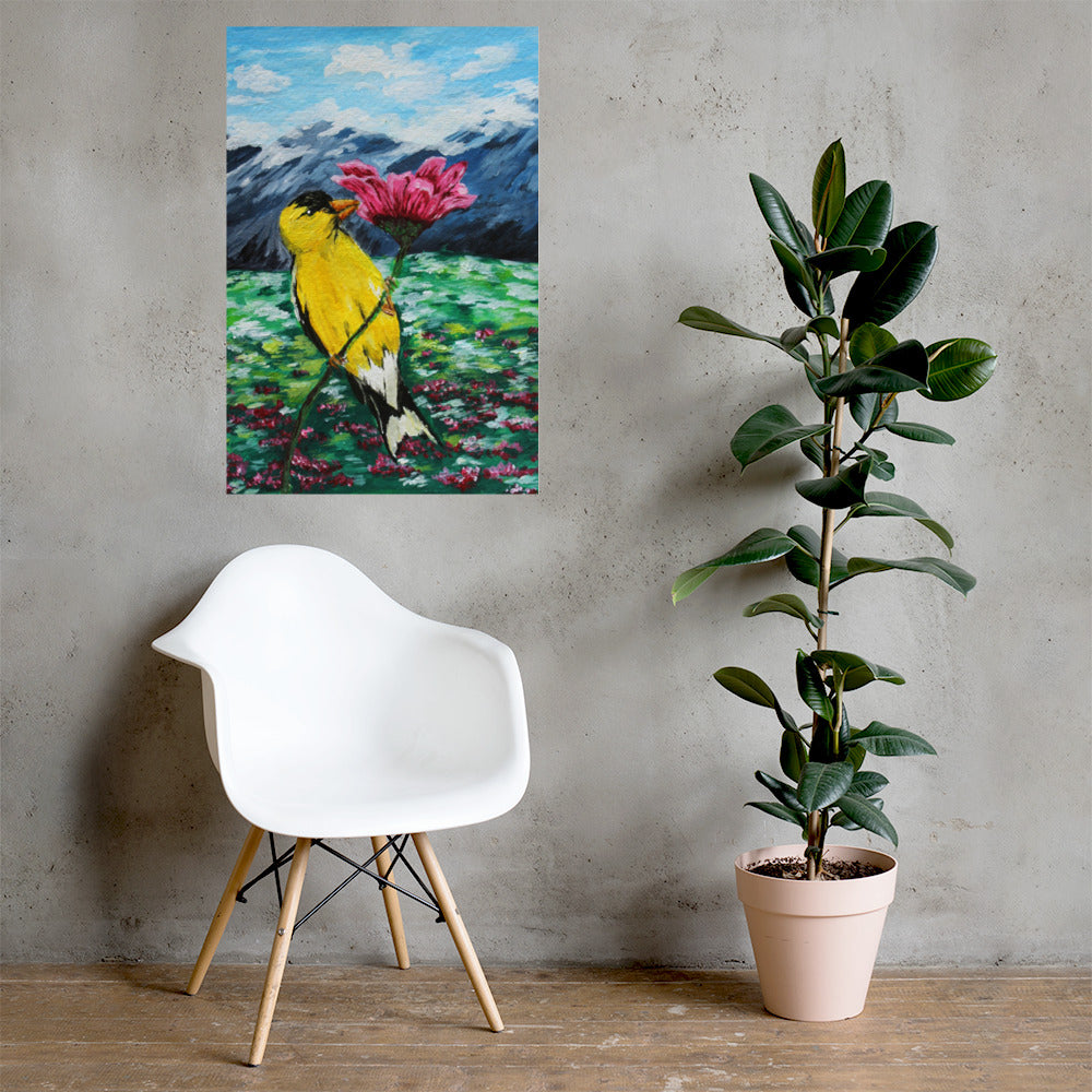 Goldfinch on a Zinnia Matte Poster