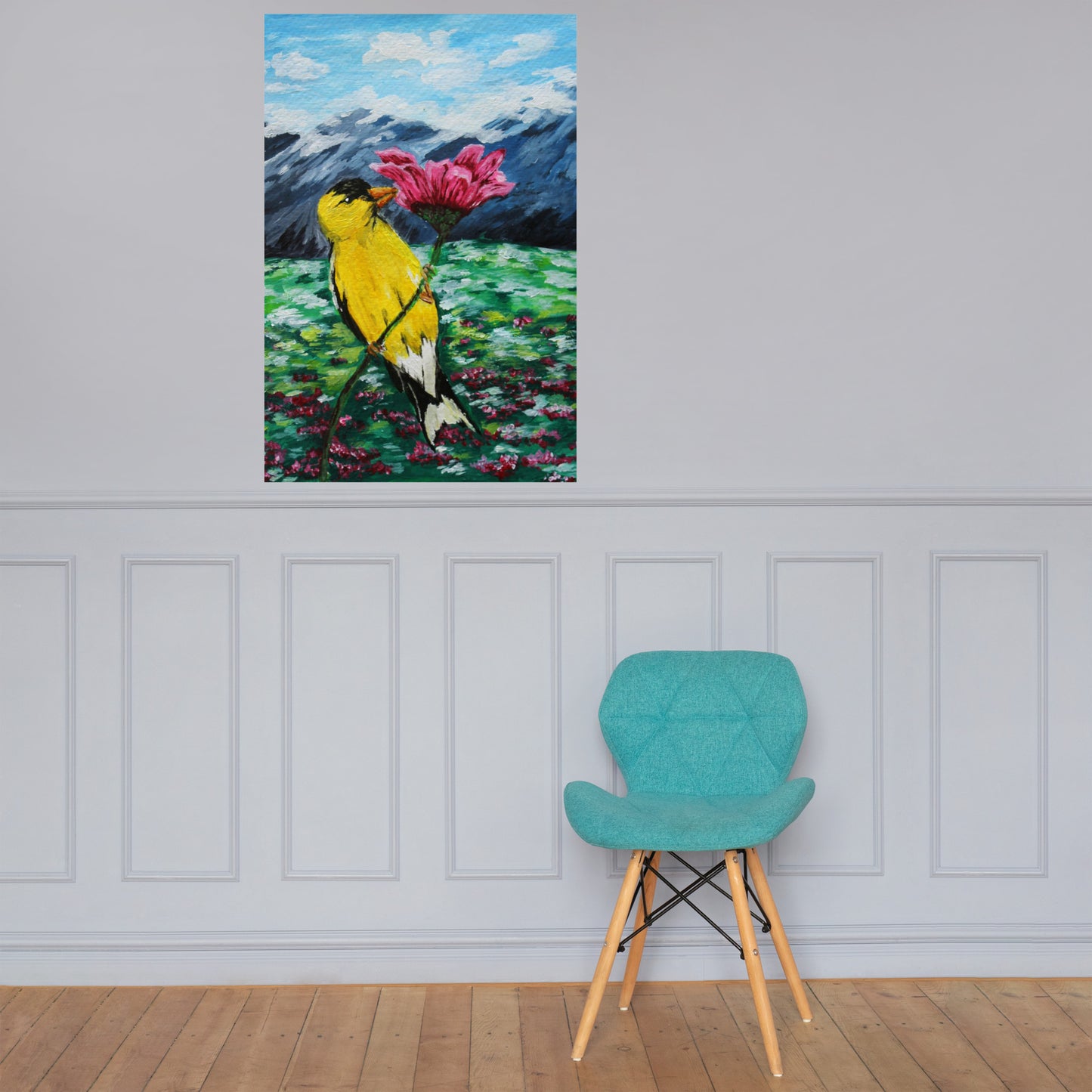 Goldfinch on a Zinnia Matte Poster