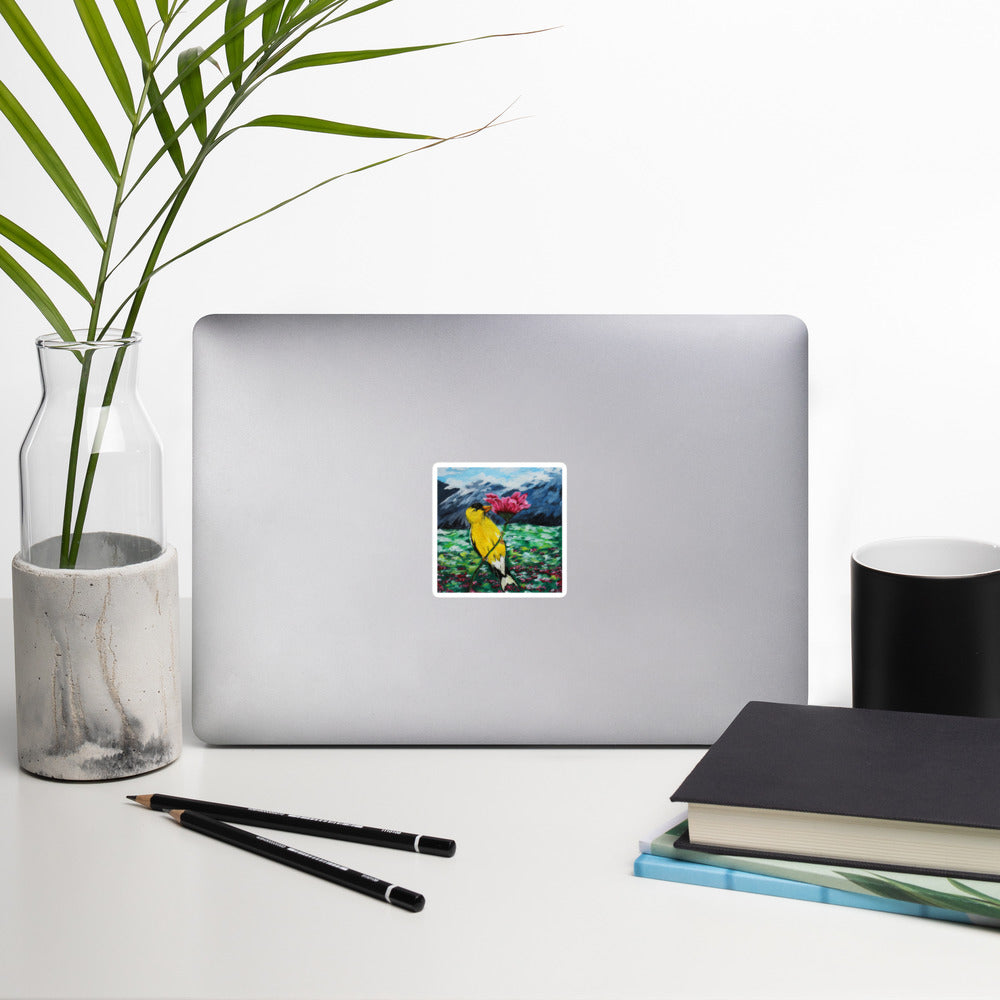 Goldfinch on a Zinnia Sticker