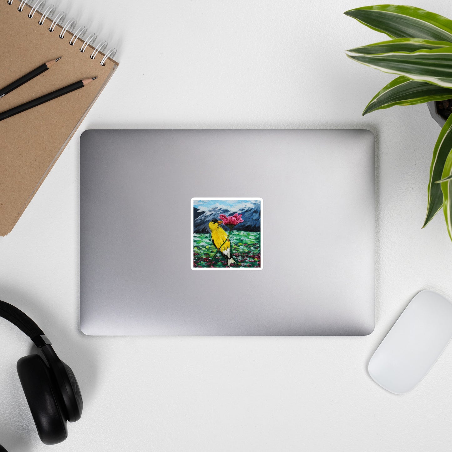 Goldfinch on a Zinnia Sticker