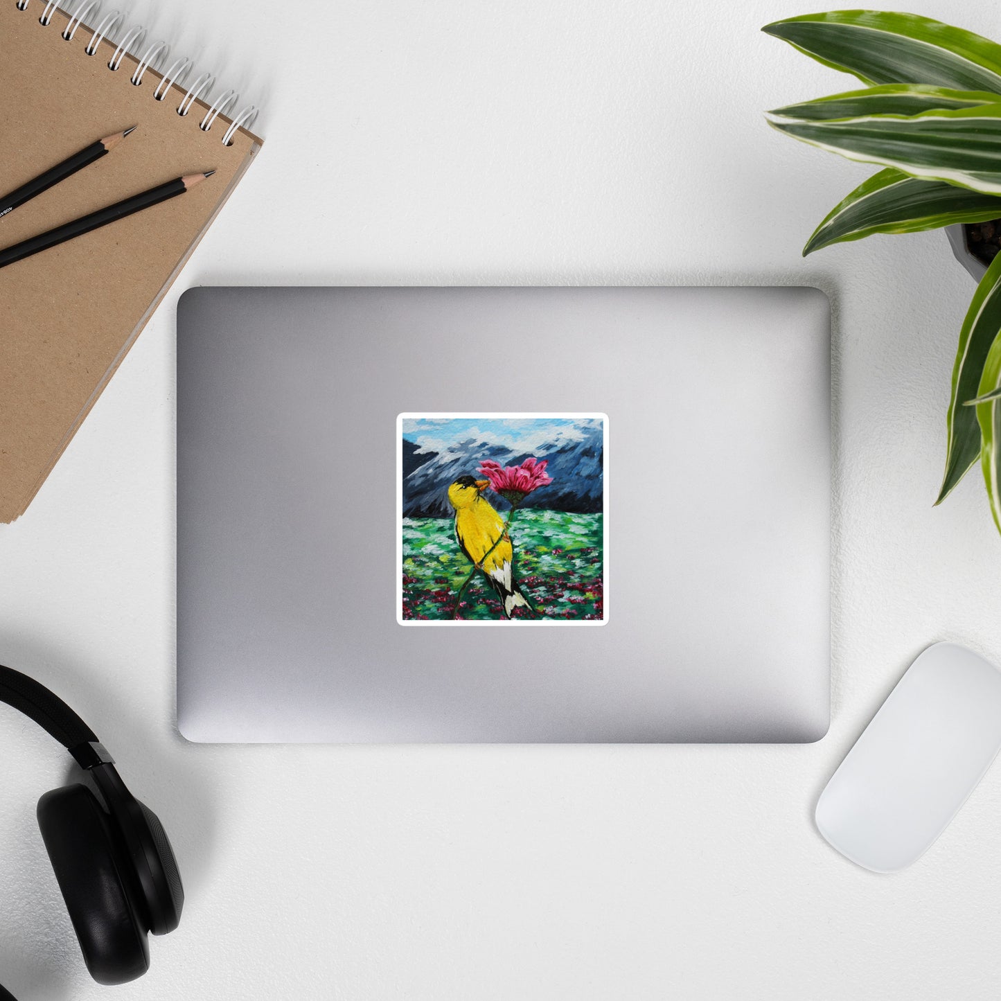 Goldfinch on a Zinnia Sticker