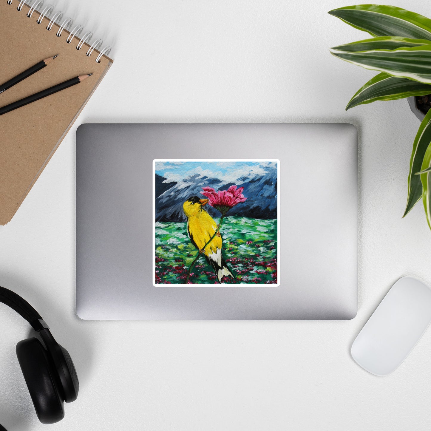 Goldfinch on a Zinnia Sticker