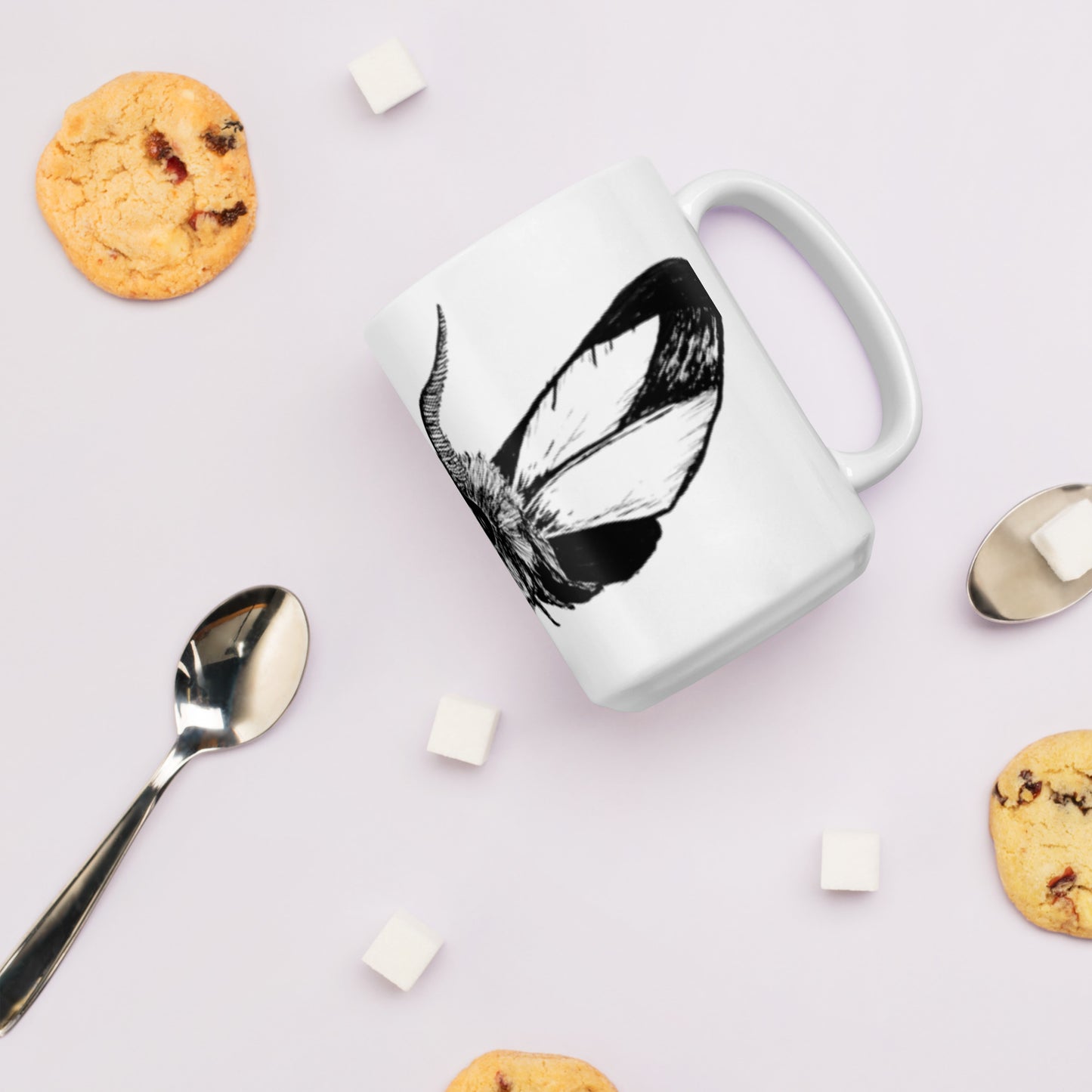 Night Moth White glossy mug