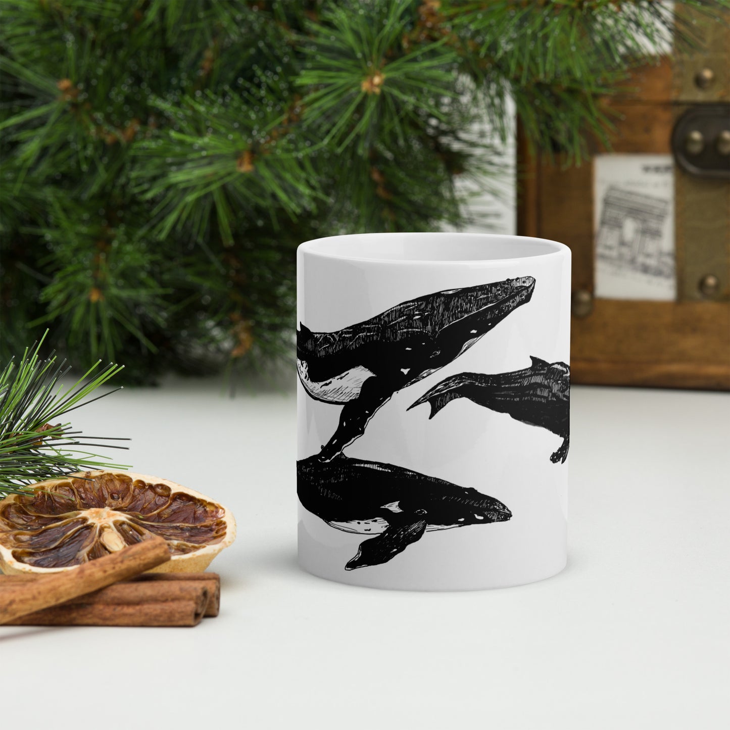 Humpback Migration White glossy mug