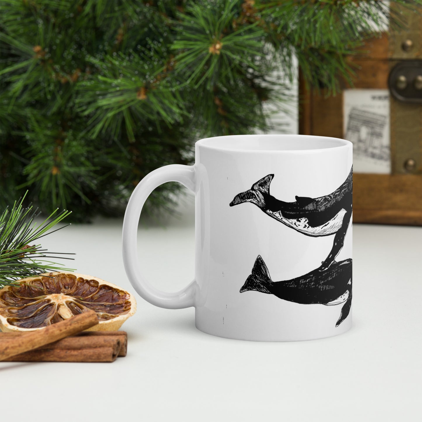 Humpback Migration White glossy mug