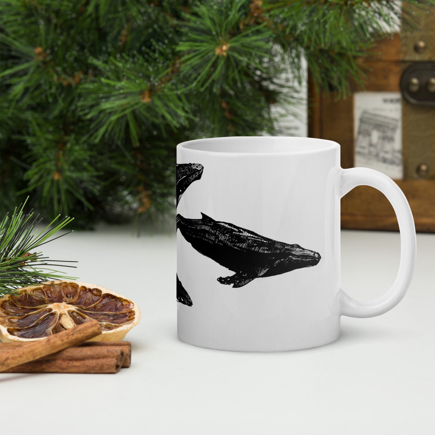 Humpback Migration White glossy mug