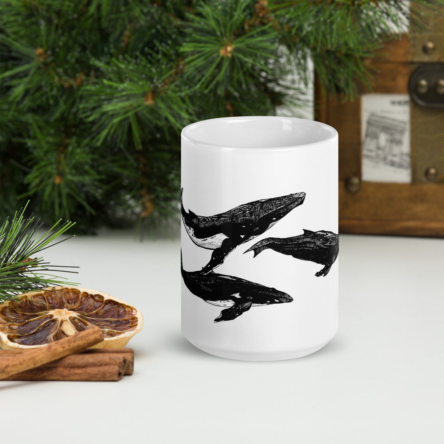 Humpback Migration White glossy mug
