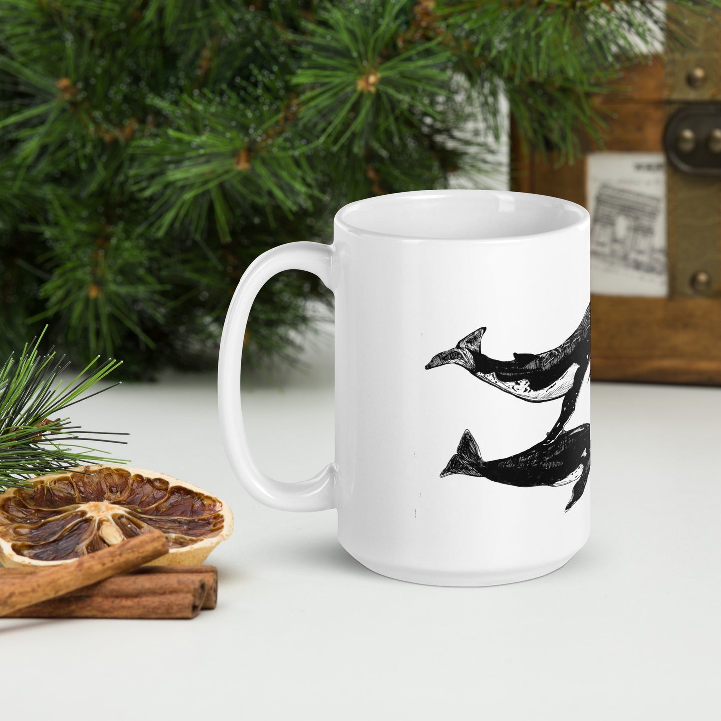 Humpback Migration White glossy mug