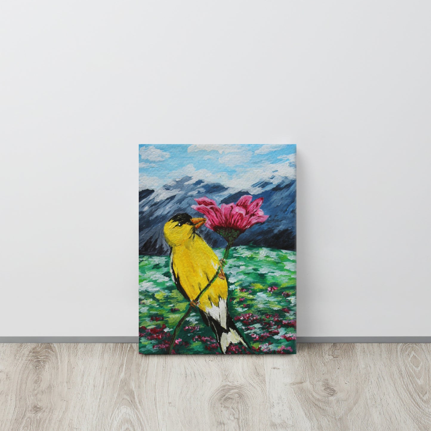 Goldfinch on a Zinnia Canvas