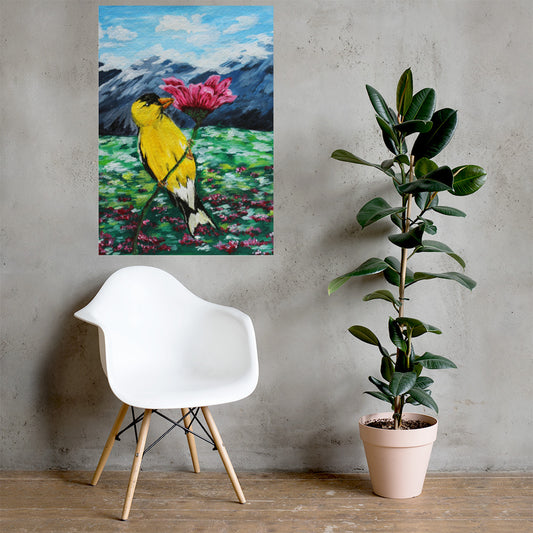 Goldfinch on a Zinnia Matte Poster