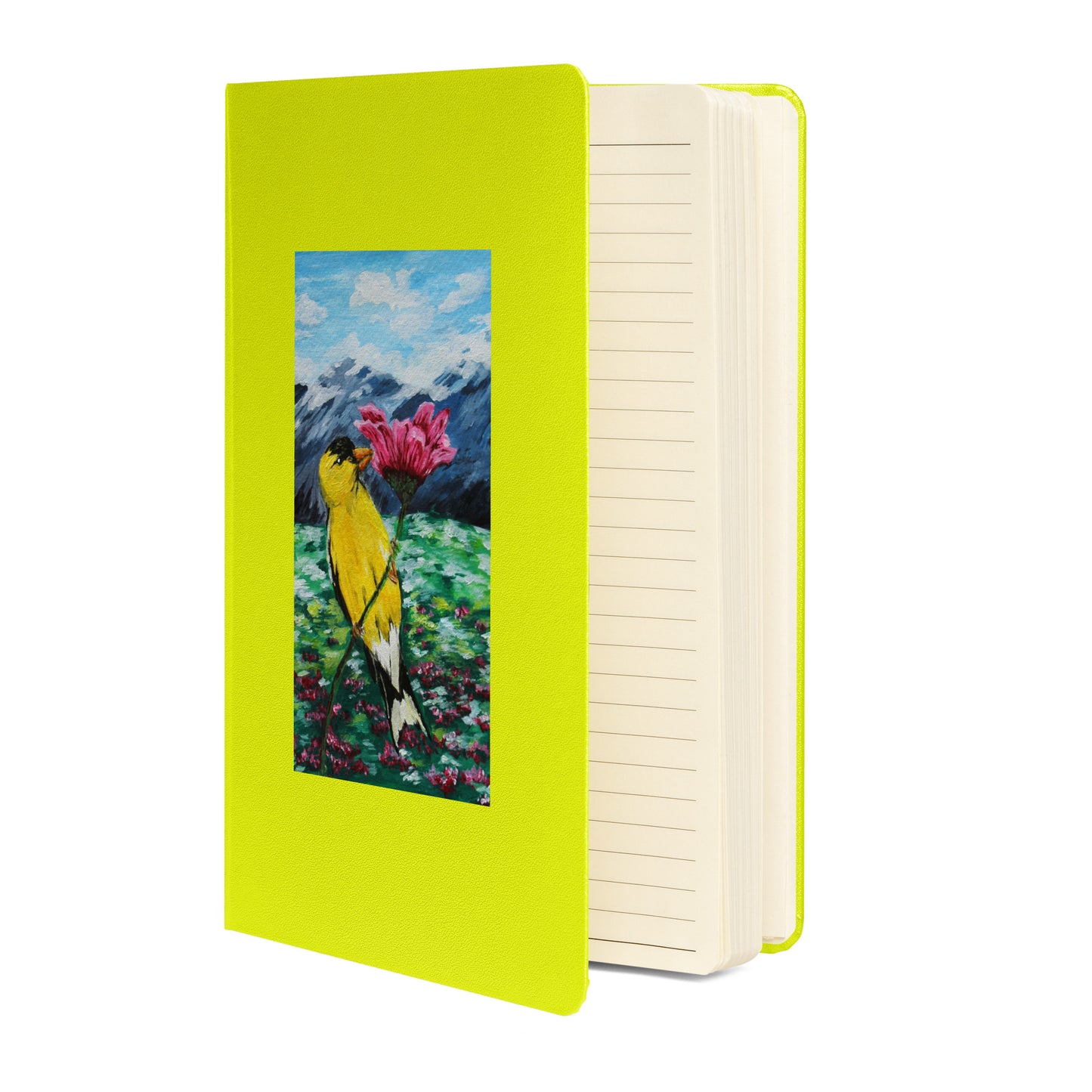 Goldfinch on a Zinnia Hardcover bound notebook