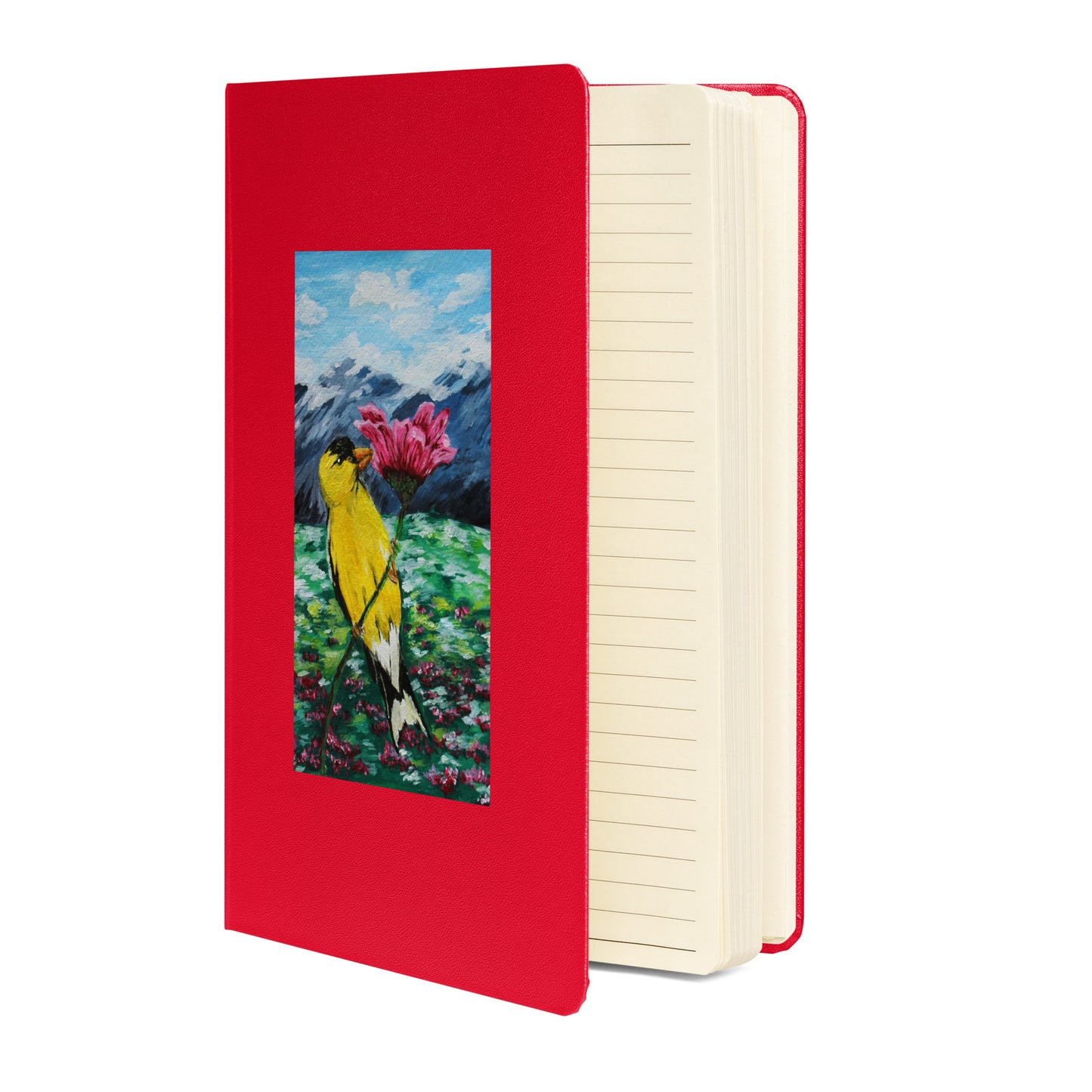 Goldfinch on a Zinnia Hardcover bound notebook