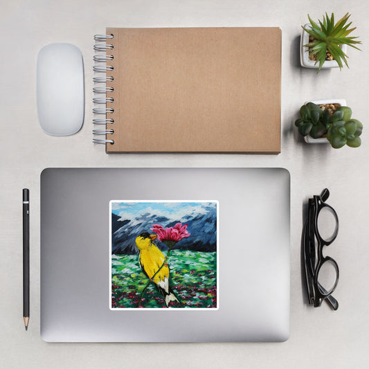 Goldfinch on a Zinnia Sticker