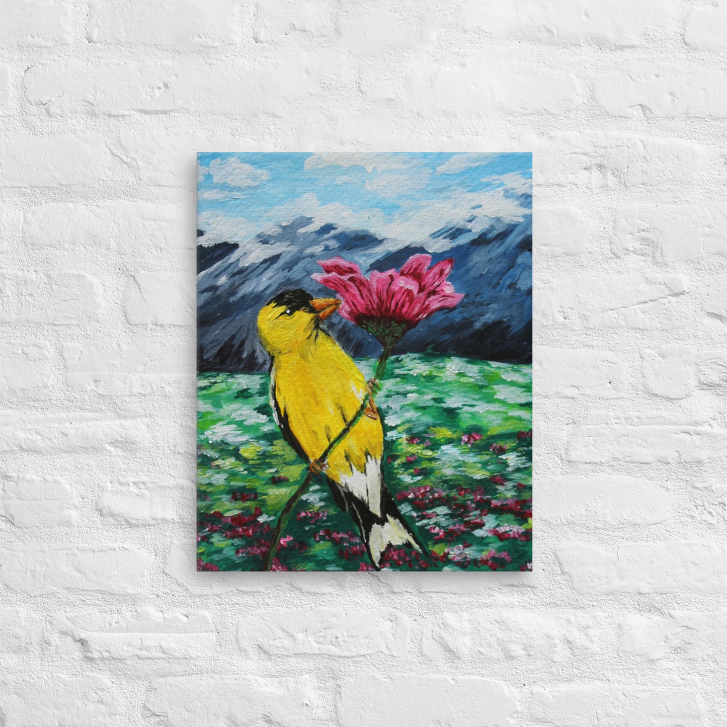 Goldfinch on a Zinnia Thin canvas
