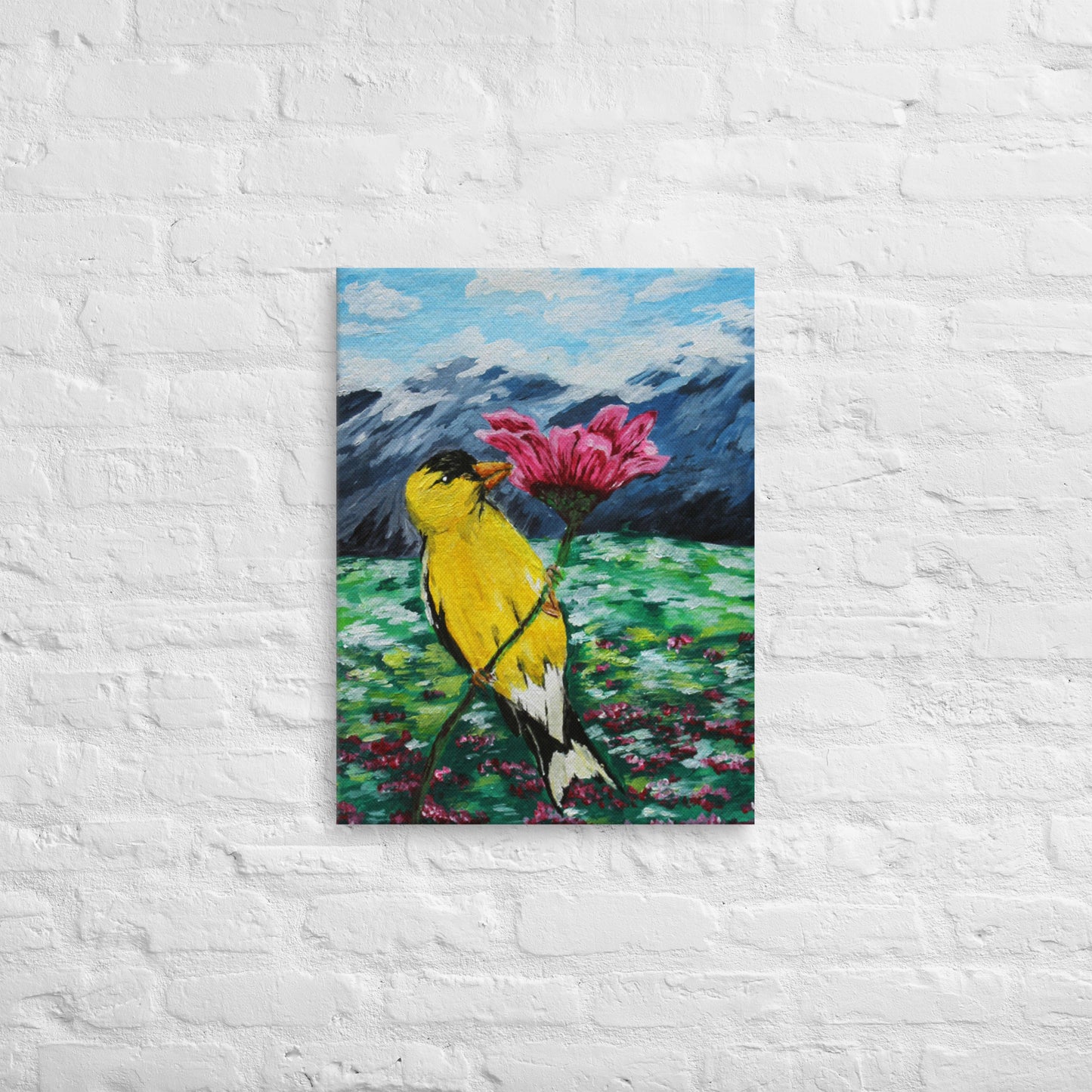 Goldfinch on a Zinnia Thin canvas