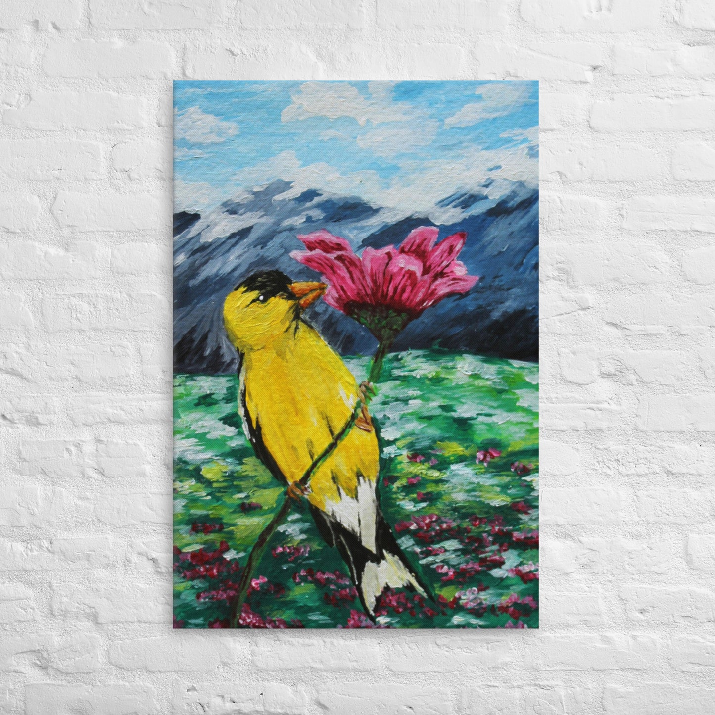 Goldfinch on a Zinnia Thin canvas