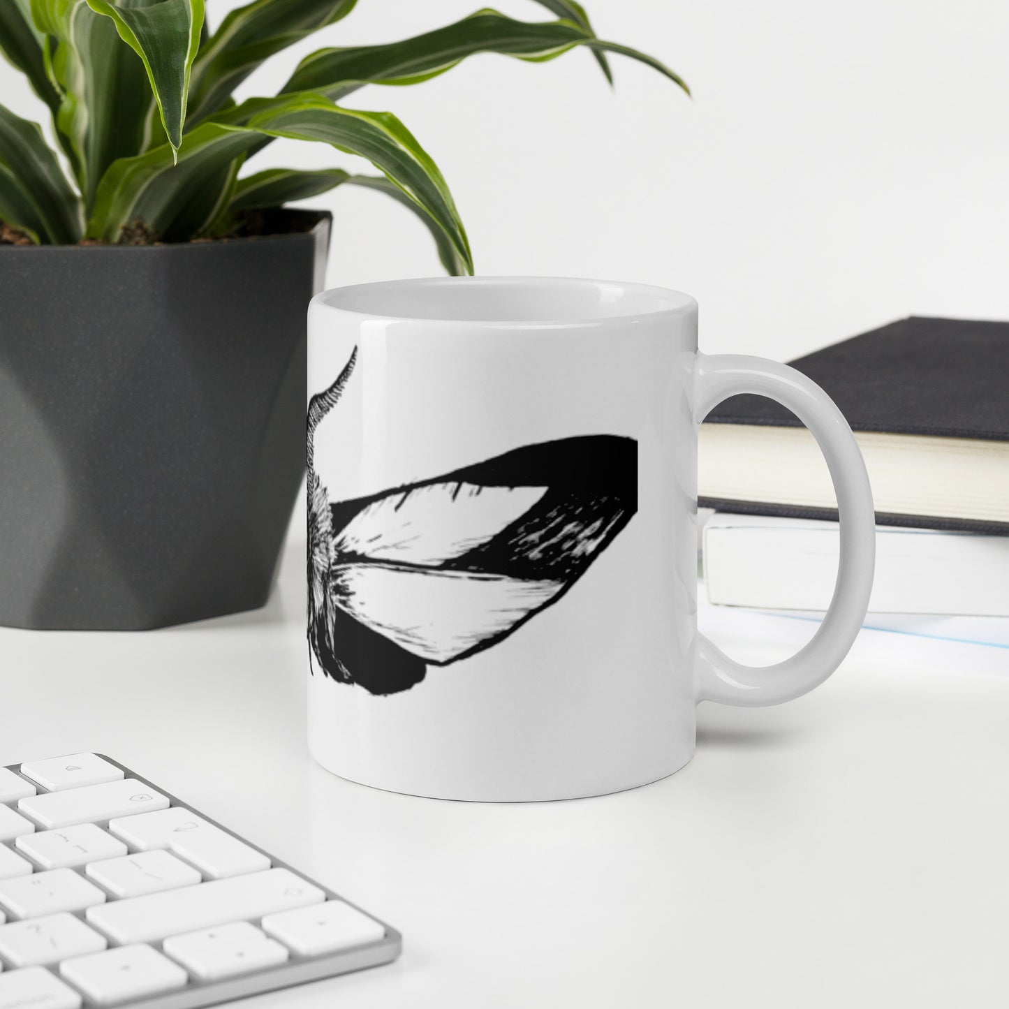Night Moth White glossy mug