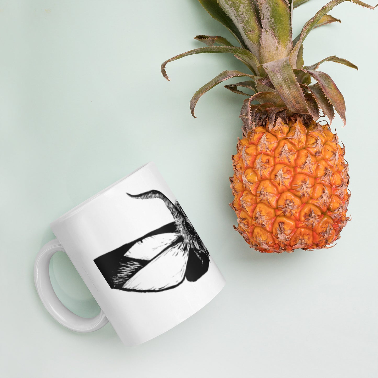 Night Moth White glossy mug