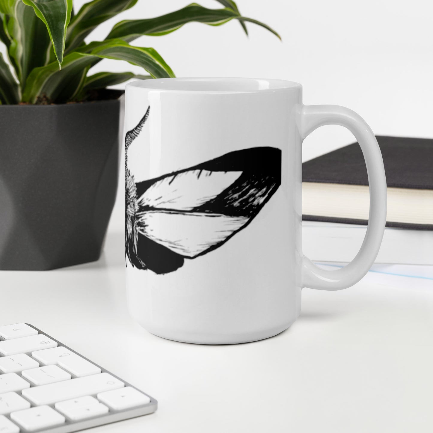 Night Moth White glossy mug